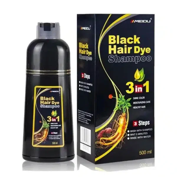 2 Bottles of Black Hair Color Shampoo 3 in 1 +100% Grey Coverage