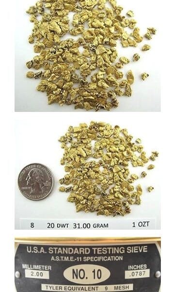ALASKAN YUKON GOLD RUSH NUGGETS  MESH 12-20, 1 TROY OZ/31.1 GRAMS