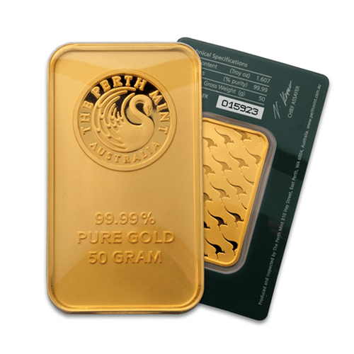 50 GRAM GOLD PERTH BAR .9999% 24 K GENUINE GOLD